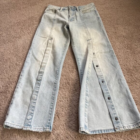 Lucky Brand Jeans Women 4/27 Blue Light Wash Lucky Pins Straight Leg Snap Hem - Picture 2 of 8